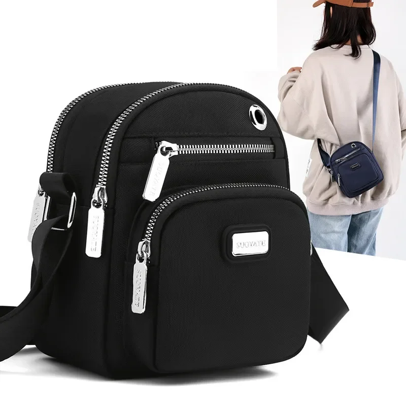 Ladies Purse Wallet Waterproof Nylon Female Cell Phone Pockets Earphone Hole Messenger BagsWomen Small Crossbody Shoulder Bags