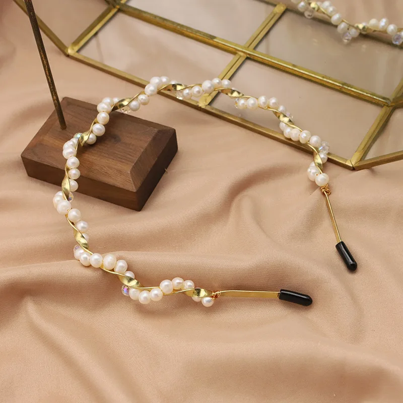 عدم الانزلاق العصابات الشعر موضة لؤلؤ المياه العذبة الطبيعية رباط شعر النساء الشعر هوب العصابات عقال الفتيات إكسسوارات الشعر غطاء الرأس