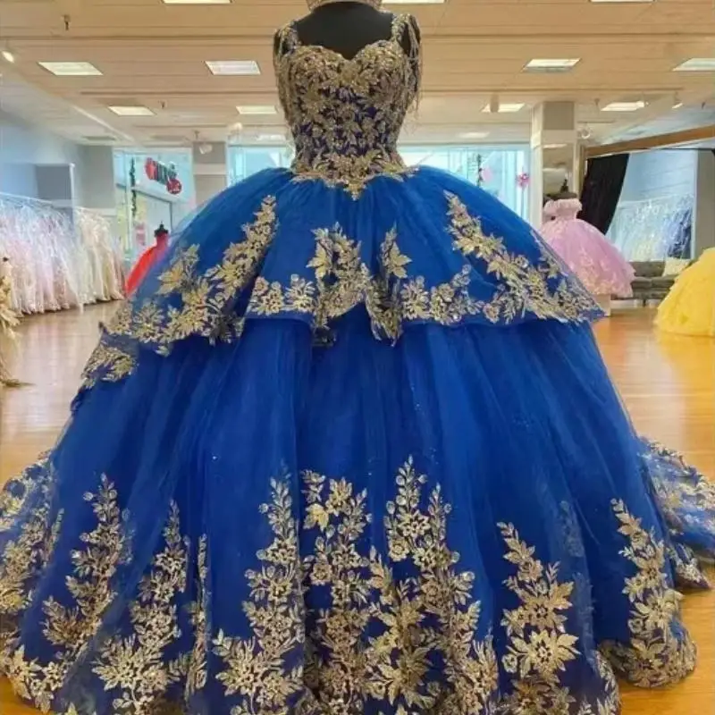 Customized  Royal Blue Quinceanera Dresses For 16 Girl Luxury Appliques Beads Ball Gowns Tull Princess Vestidos De 15 Años