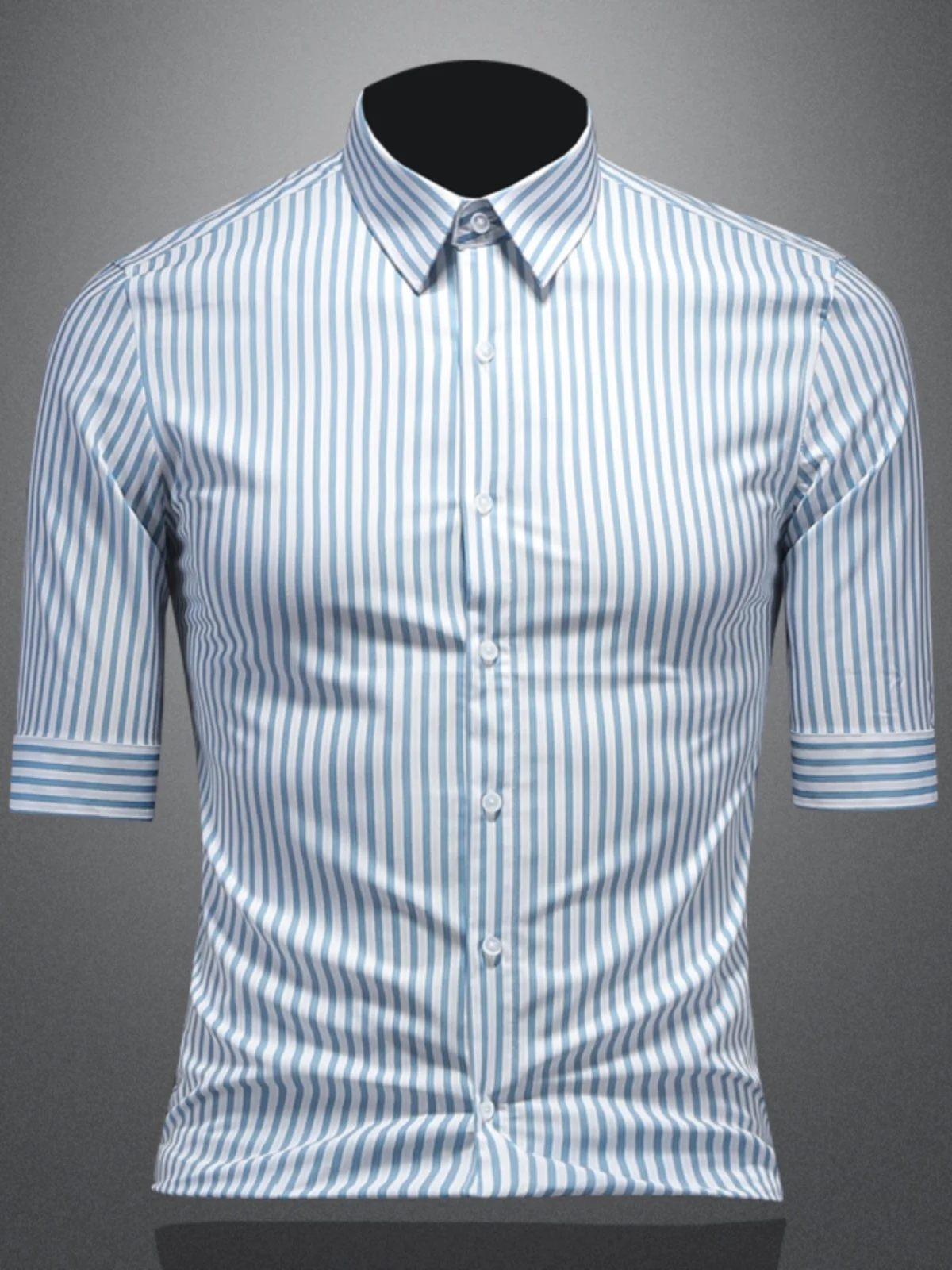 

Men's Slim Fit Short Sleeve Shirt Summer New Style Seven Sleeve Breathable Casual Business Shirt Polyester Fiber Fashion Urban
