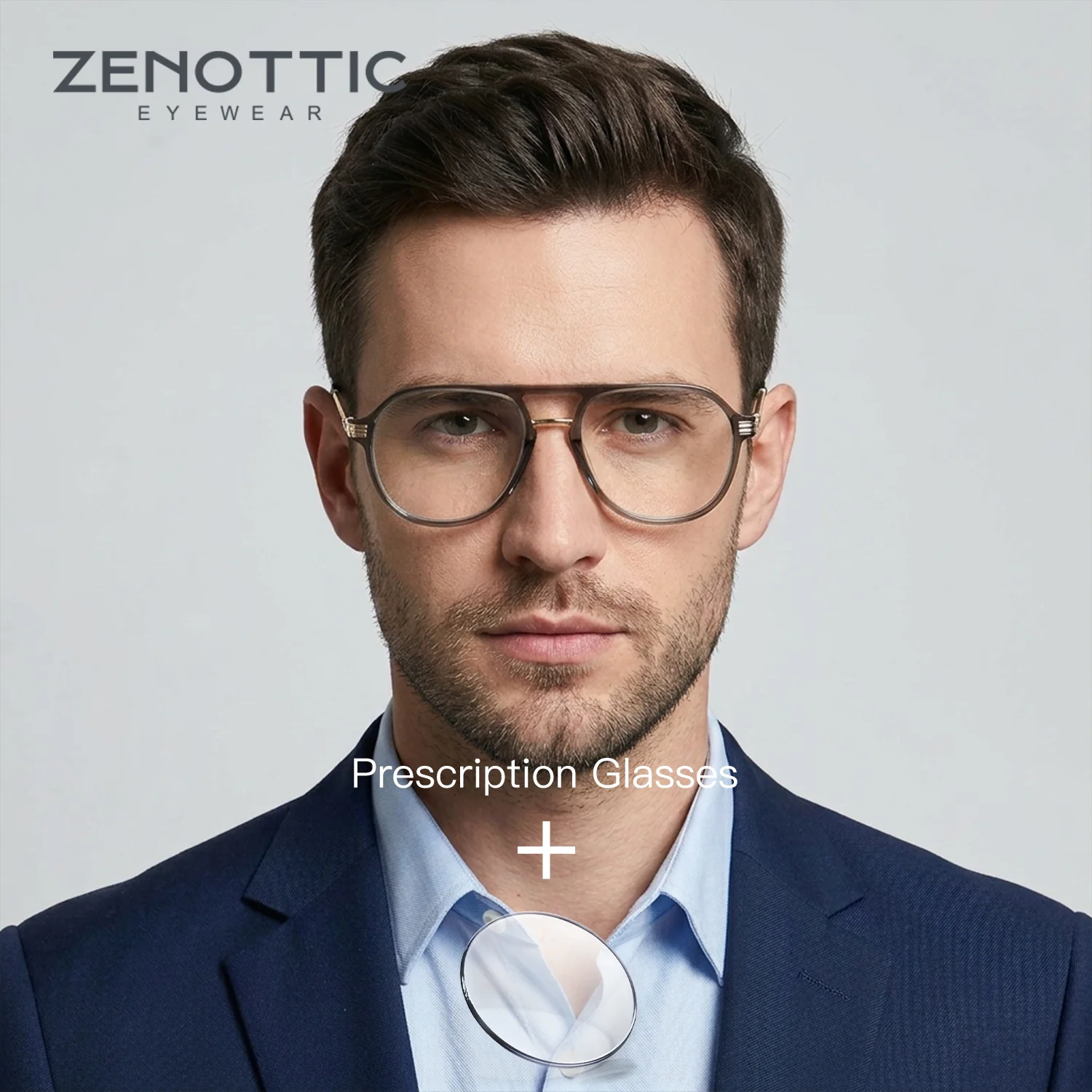 

ZENOTTIC Men Pilot Handmade Acetate Progressive Multifocal Glasses Anti-Blue Light Photochromic Grey Prescription Eyewear