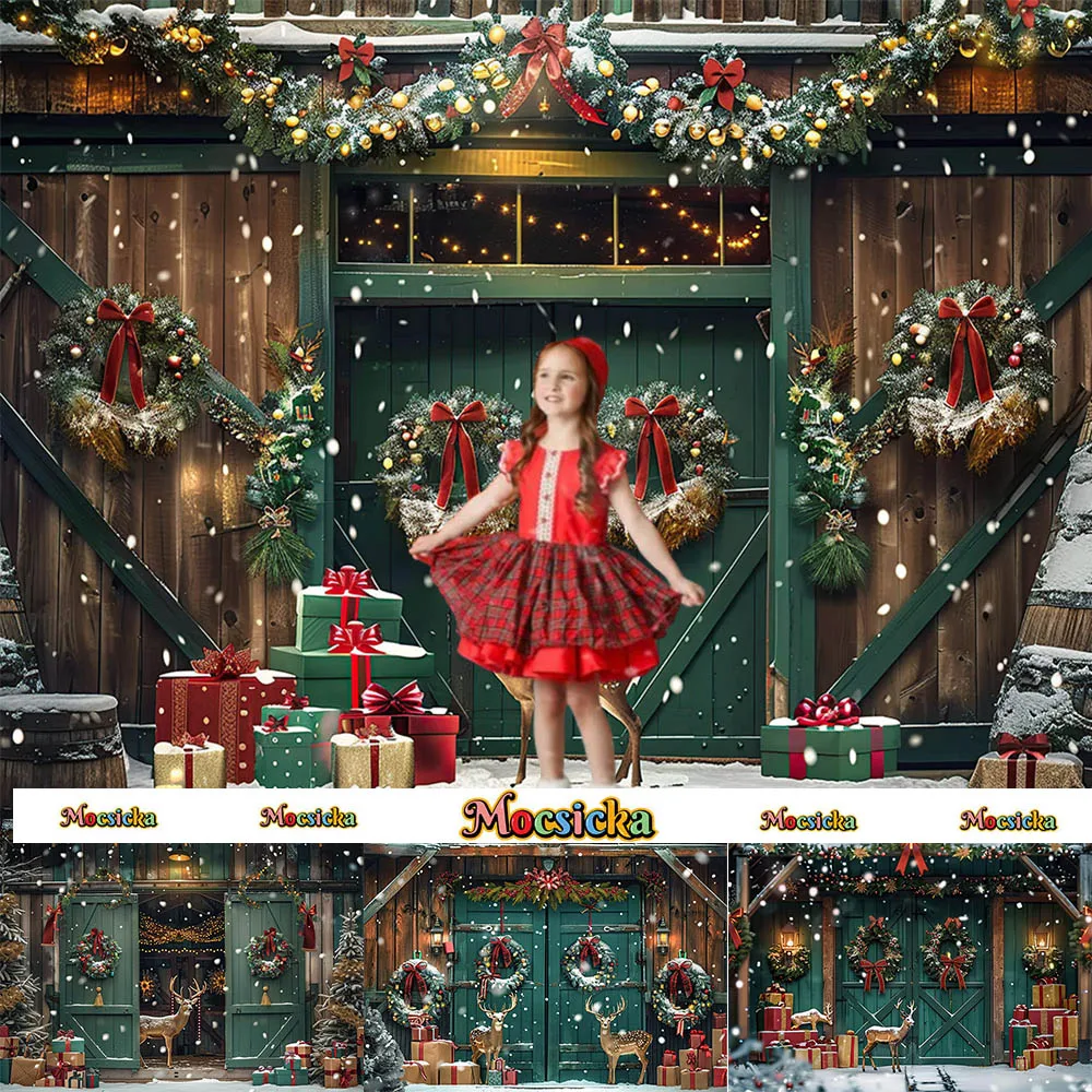 Mocsicka Photography Background Christmas Wooden Board Warehouse Xmas Tree Elk Party Decor Supplies Kid Photo Portrait Backdrop