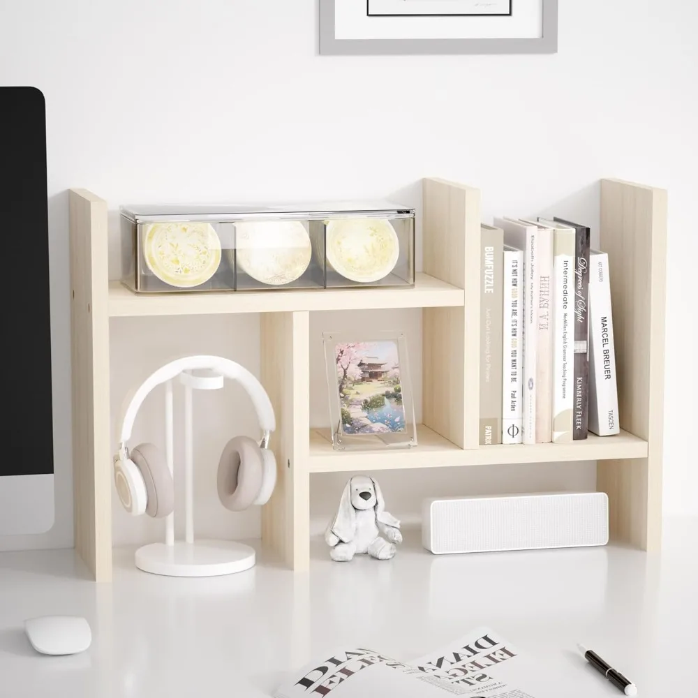 

jerry & maggie desktop organizer office storage rack adjustable wood display shelf free style double h, multi-functional mini bo