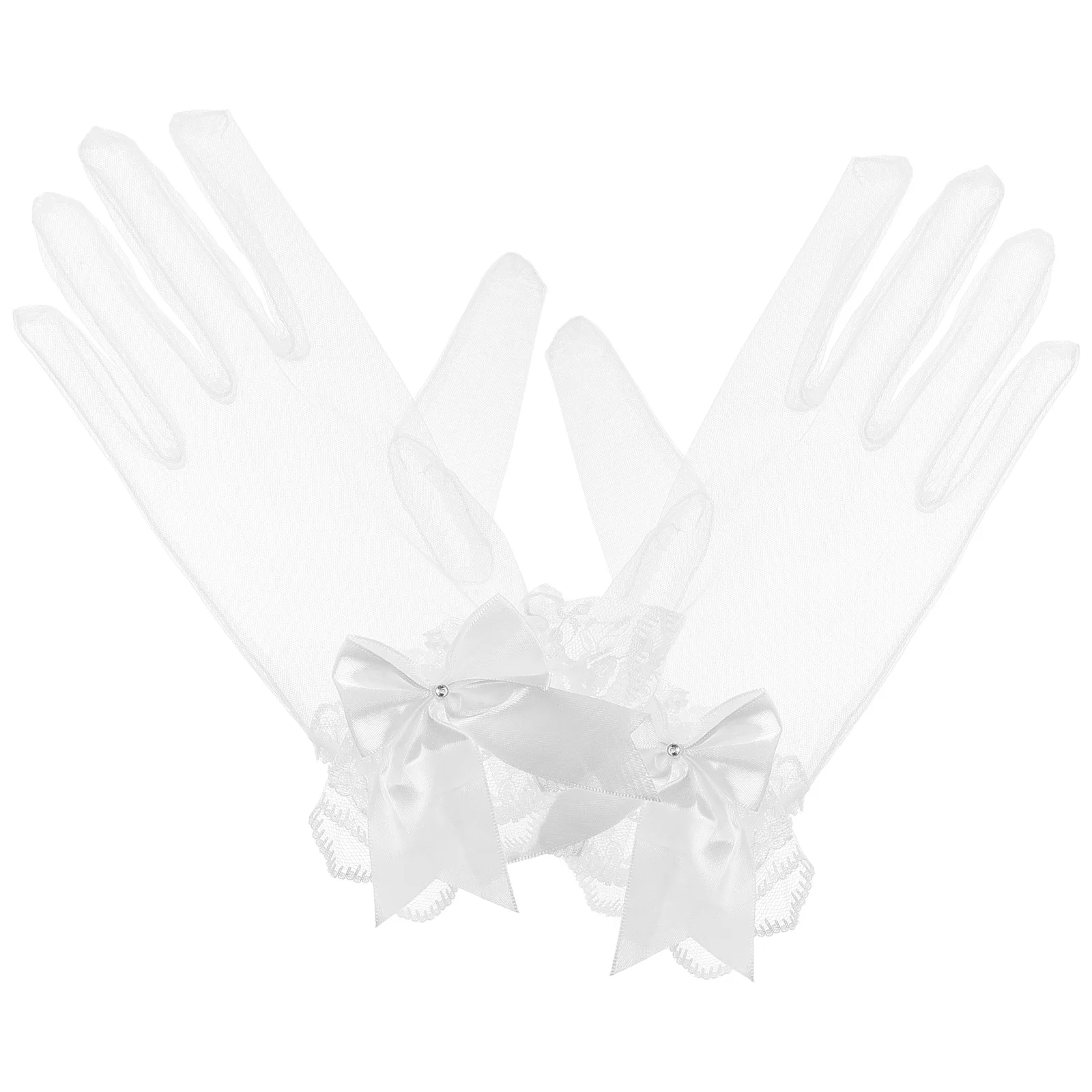 1 par de luvas de casamento de renda para mulheres curto elegante branco acessórios de noiva luvas de noiva banquete chá festa eventos formais