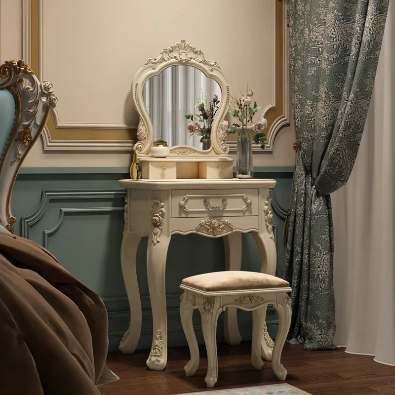 Luxury Nordic Dressing Table Mirror Vintage Bedroom Make Up Dresser Table Drawer Storage Vanity Tocador De Maquillaje Furniture