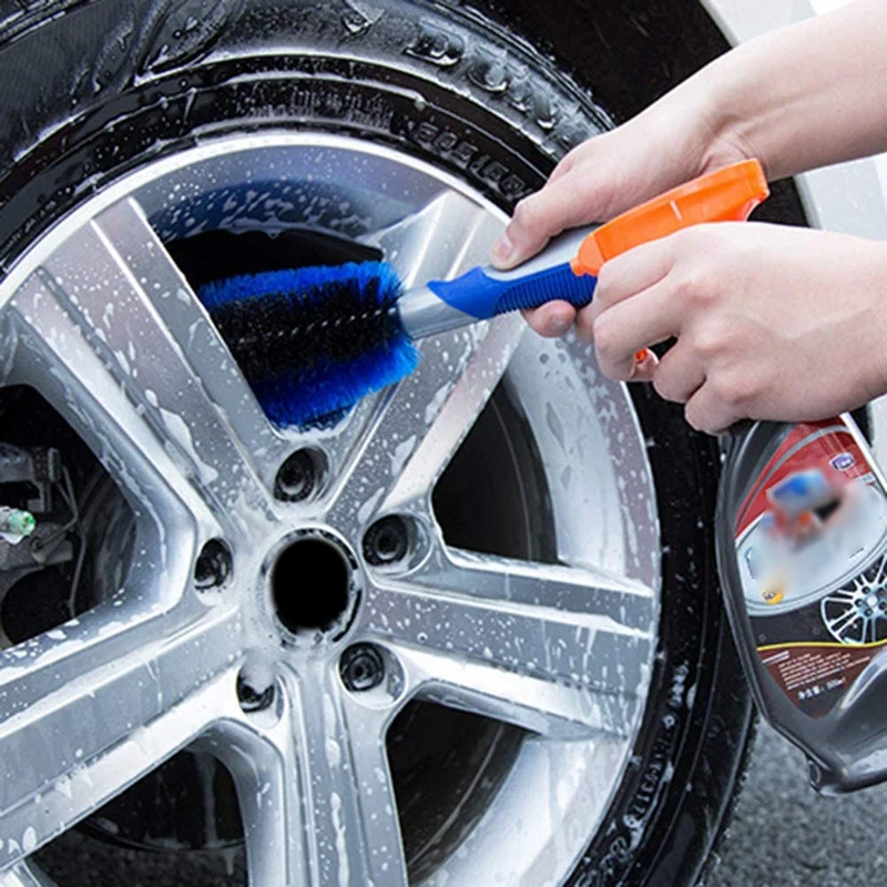 3PCS Car Wheel/Tire Brush Car Wash Brush With Handle Special Cleaning Supplies Tool Steel Ring Rims Wheel Brush