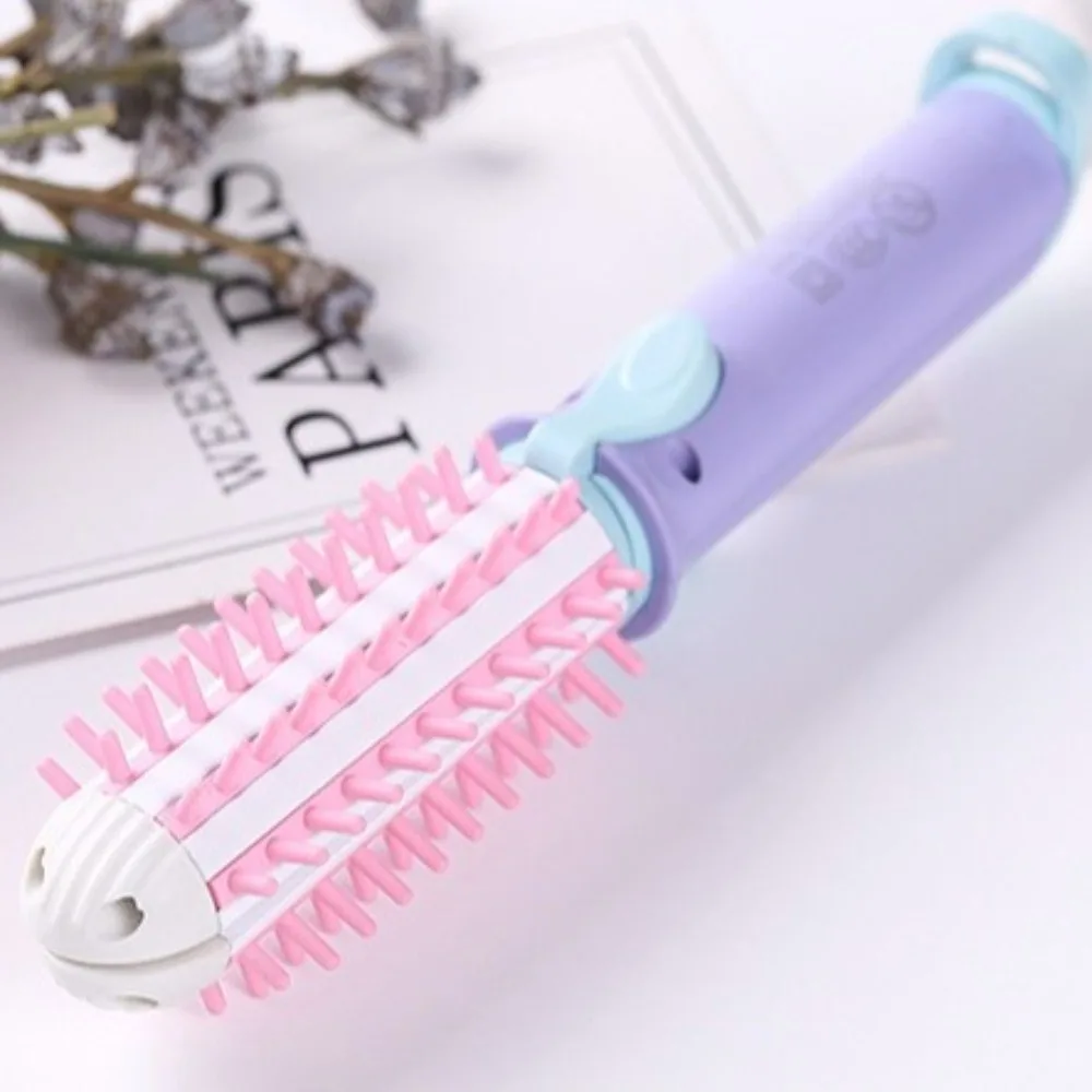

New 2-in-1 Mini Curling Iron Anti-Scald Straightening Hair Curler Cute Round Styling Brush Student Dormitory