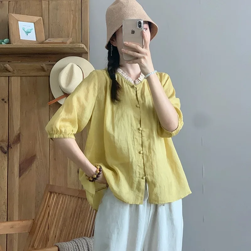 

Ретро Хлопок Льон irt Женский Летний Свободный Большой Размер Повседневный ort Sve irt Ele Красивый Топ Маленький irt