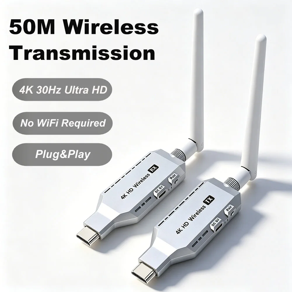 Low Latency Plug&Play No WiFi 4K 50M 5.8G HDMI-Compatible Extender Kit for Laptop PS4 Camera TV Monitor Projector Gaming Meeting