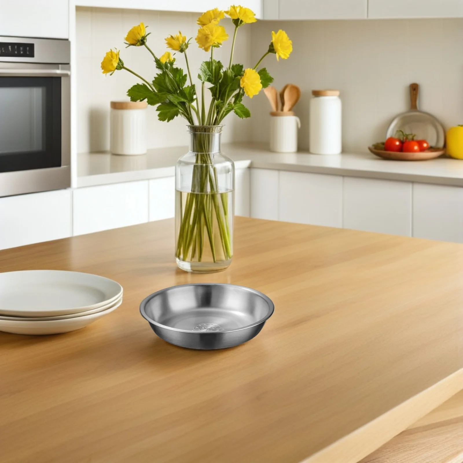 

4Pcs Stainless Steel Kitchen Plates Round Dinner Bowls Multifunctional Serving Soup Fruit Salad Plates Smooth Finish