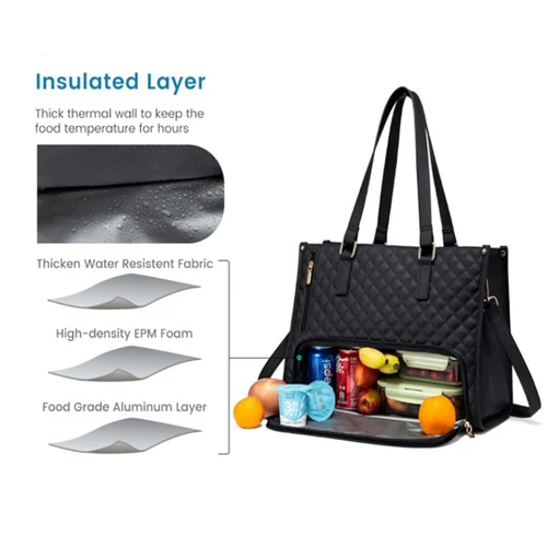 Imagen 2 del producto Bolsa de almuerzo aislante 2 en 1 para mujer, adecuada para portátiles de 15,6 pulgadas, bolsa de trabajo con aislamiento a prueba de fugas, bolsa refrigeradora impermeable para Picnic