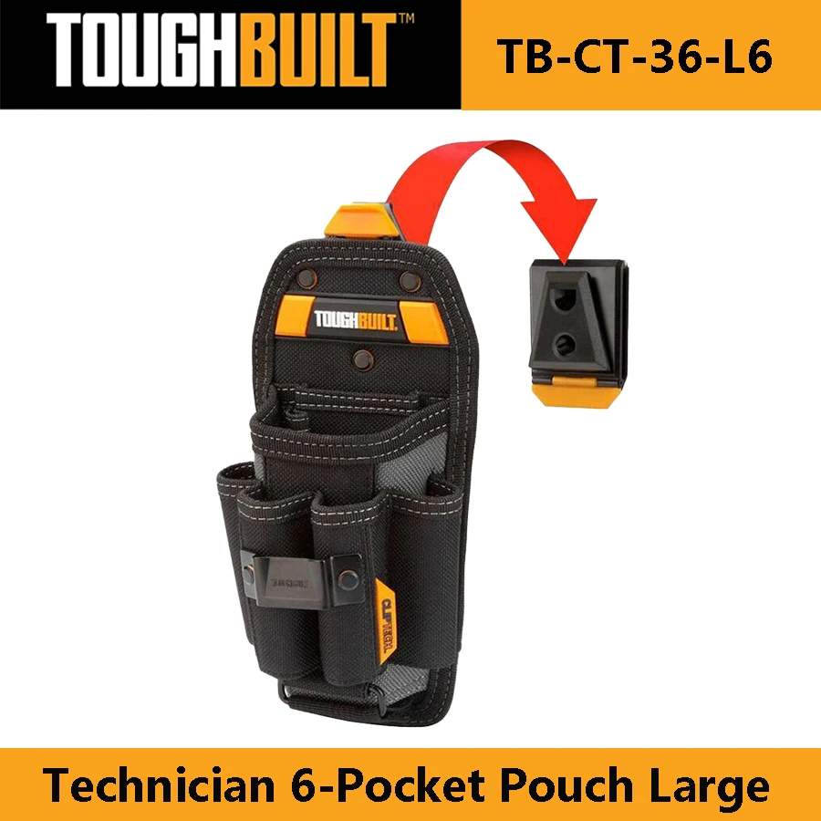 

TOUGHBUILT TB-CT-36-L6 Technician 6-Pocket Pouch Large with ClipTech Pouch Clips and 4 Screwdriver Loops Heavy Duty Tool Bag