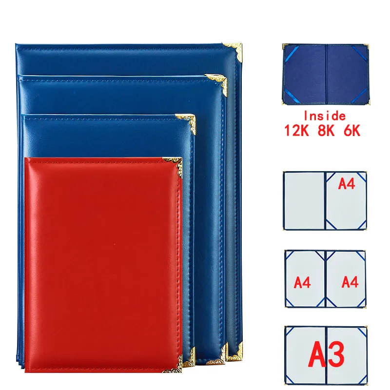 

Small 12K(2PCS) 6K 8K A4 A3 PU Leather Certificate Cover Award Folder