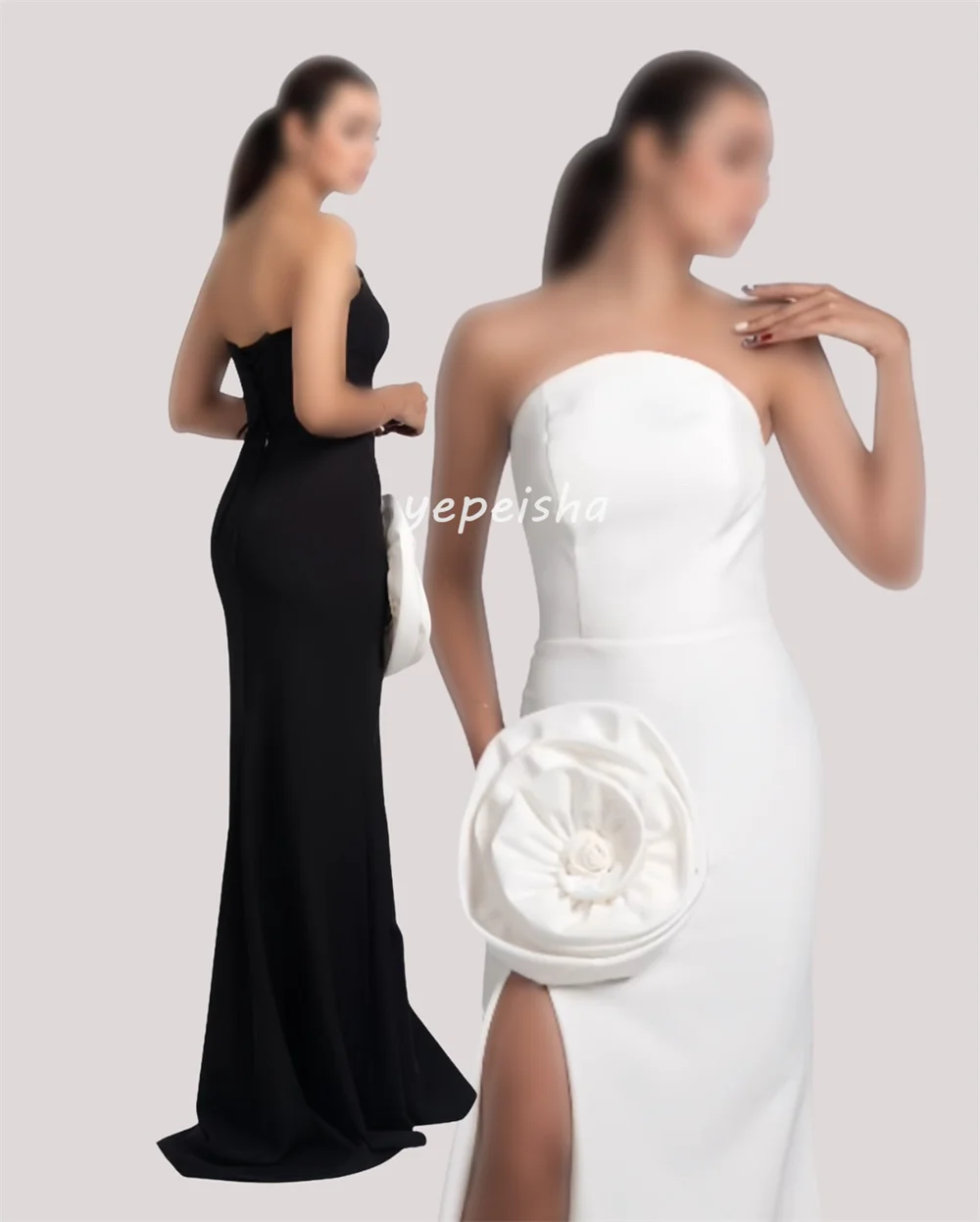 Abiti lunghi senza spalline a trapezio con pieghe floreali fatte a mano in jersey retrò classico personalizzato Taglie disponibili per abiti da occasione su misura