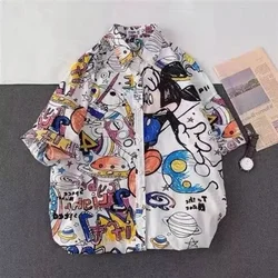 Summer short sleeved shirt, men's and women's trendy fashion shirt, printed couple top, comfortable, soft, ultra-thin cartoon