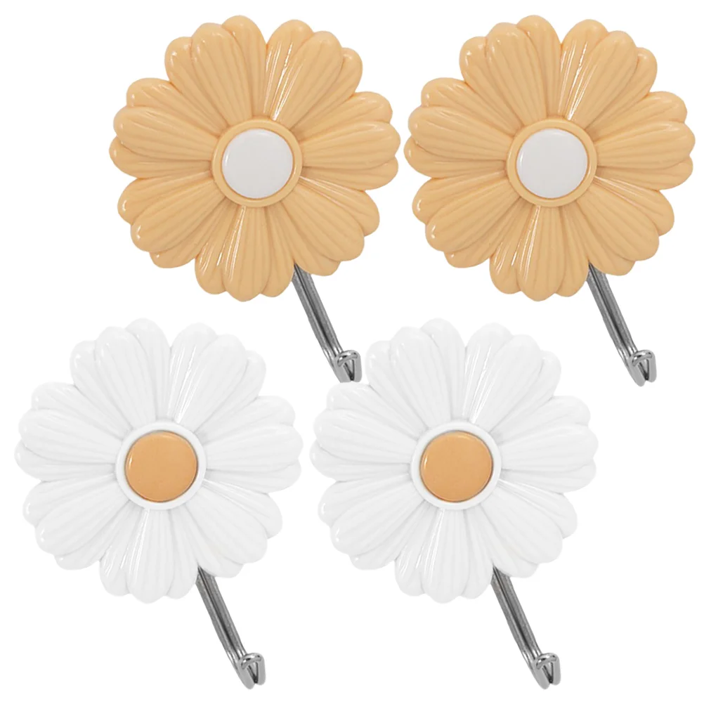 

4 Pcs Daisy Sticky Hook Kids Coat Hanger Hangers Decor Adhesive Hat Hooks for Wall Bathroom Towel Coats Unique