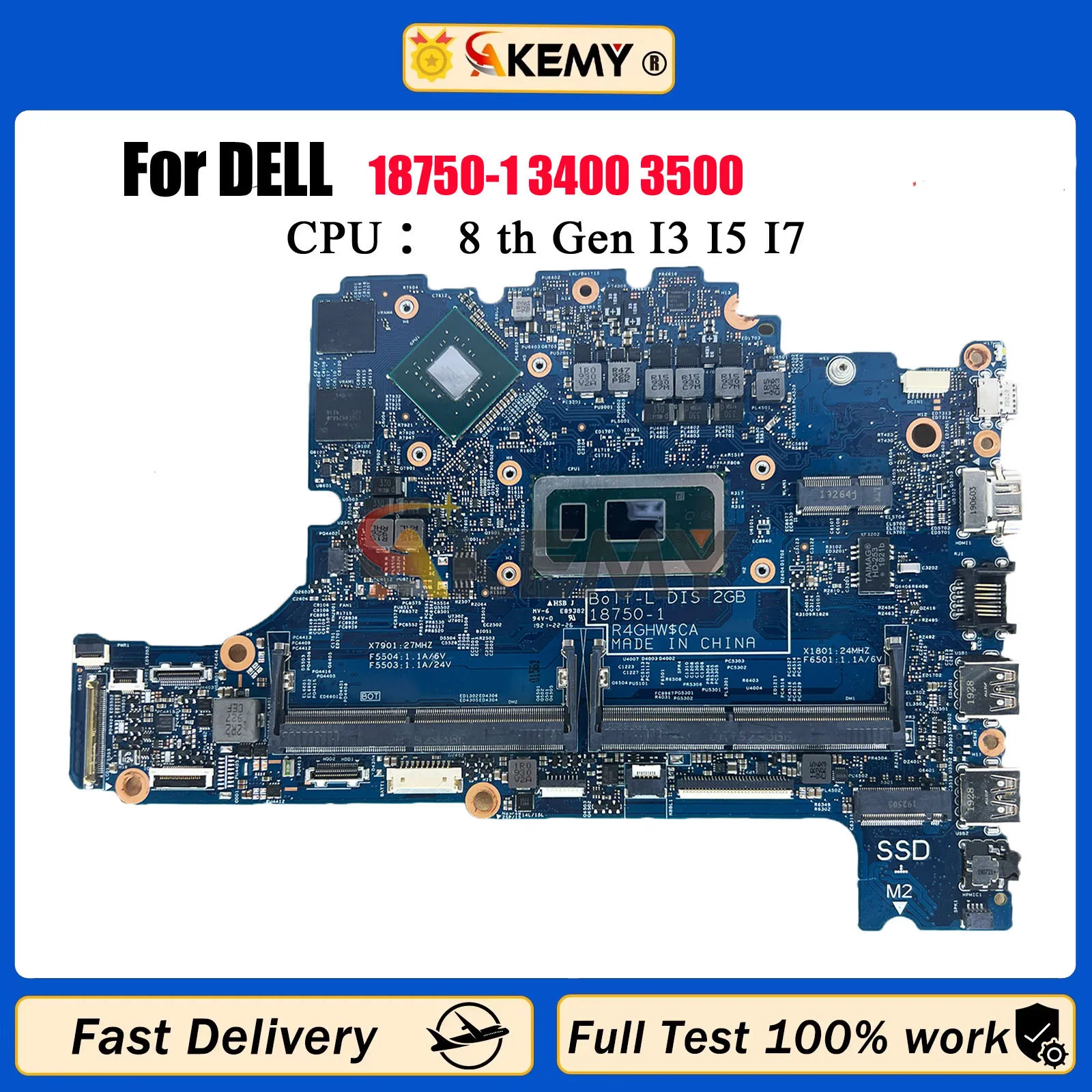 

For Dell Latitude 3400 3500 Laptop Motherboard CN-0KVN26 01NFHD CN-01NFHD Mainboard wit i5 i7 CPU 18750-1 100% Fully Tested