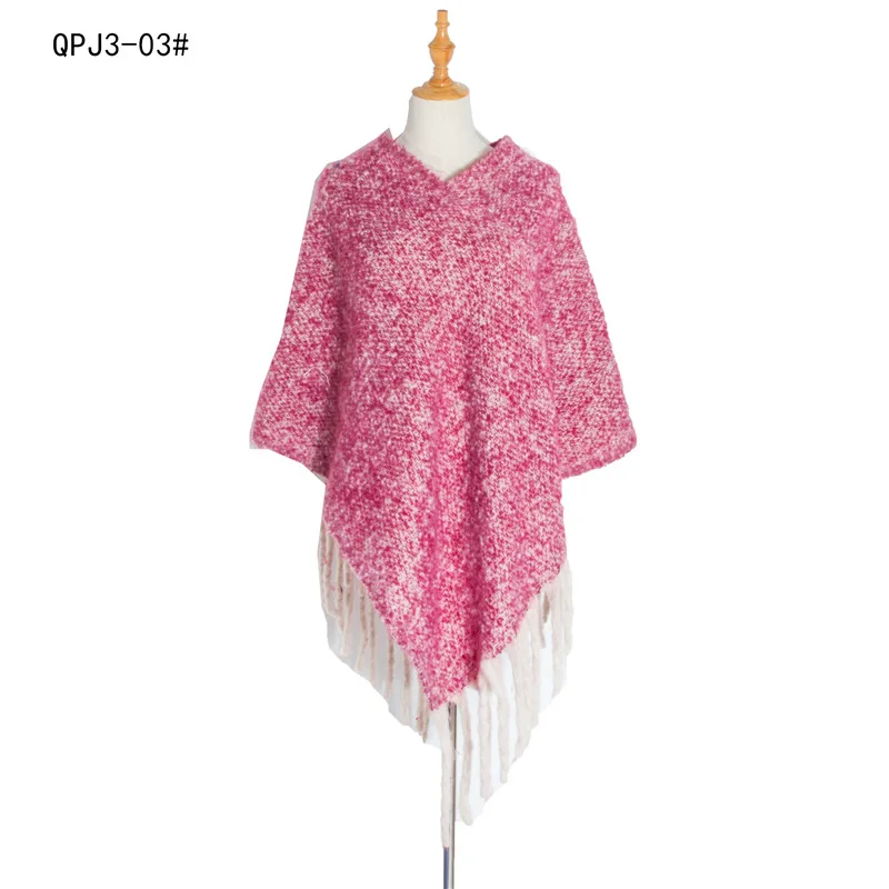 

European American Style Loop Yarn Fried Dough Twist Braid Thick Long Tassel Autumn Winter Thickened Plaid Cape Poncho Capes