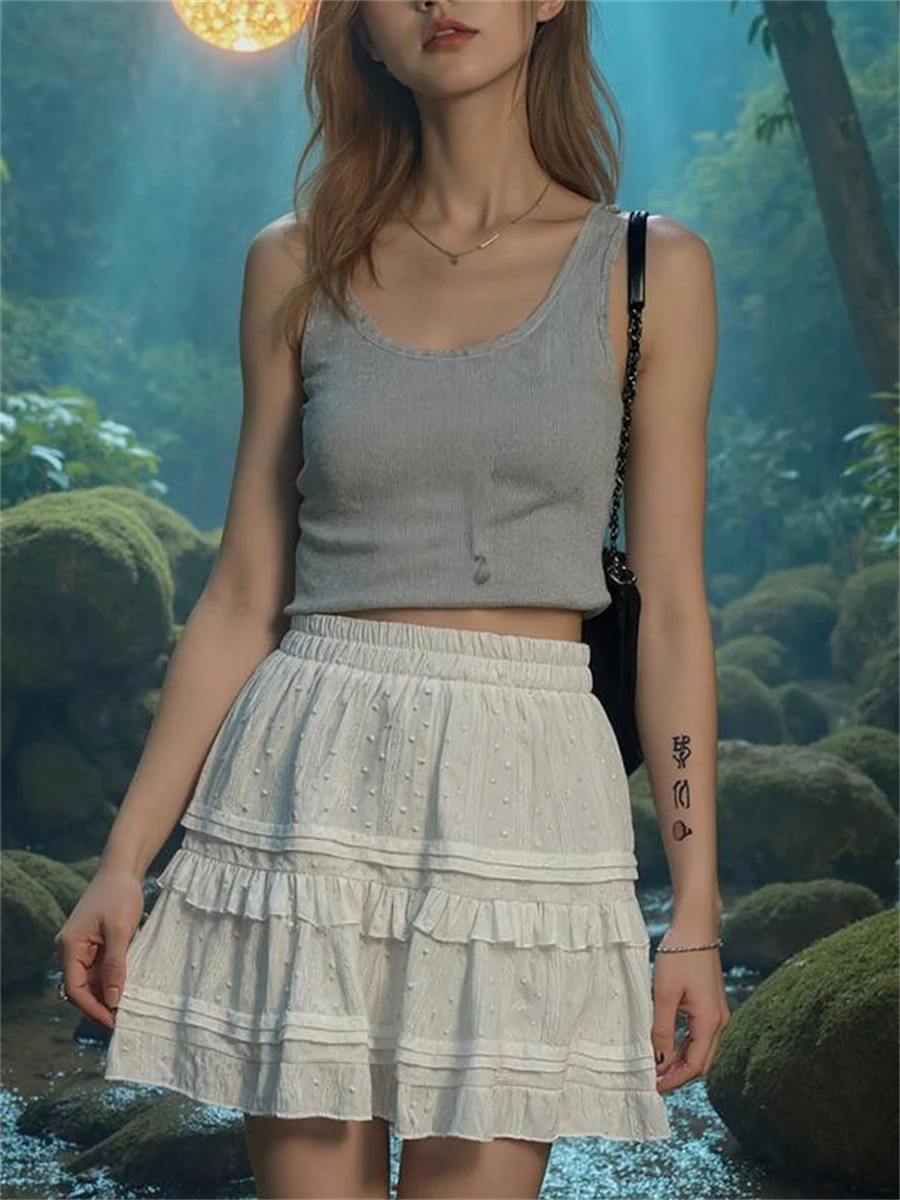 

Юбки женские элегантные с высокой талией плиссированные оборки Ulzzang универсальные изящные милые шикарные корейские летние повседневные эстетичные юбки