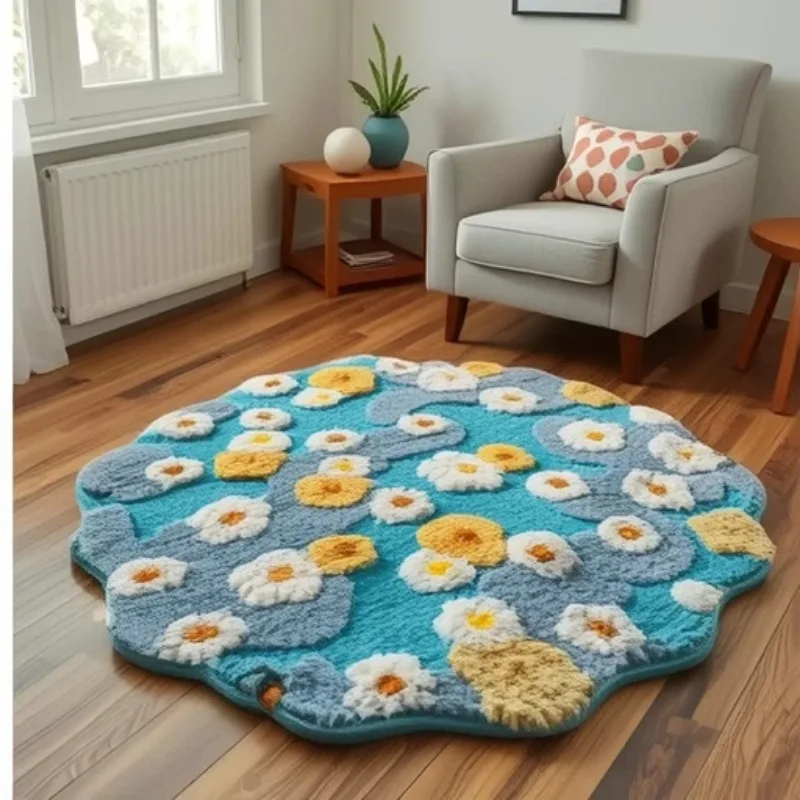 1pcs Moss small flower tufted carpet  thickened washed carpet  bedroom  living room  coffee table decorative pad