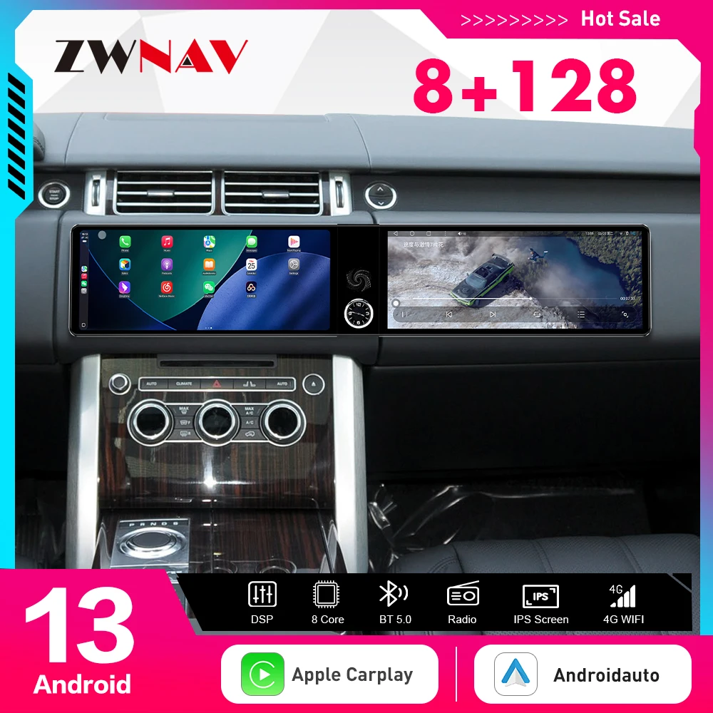 

Двойной экран 12,3 дюйма Qualcomm для Land Rover Range Rover Executive 2013-2016 Android 13, автомобильное радио, мультимедийный плеер, GPS-навигация