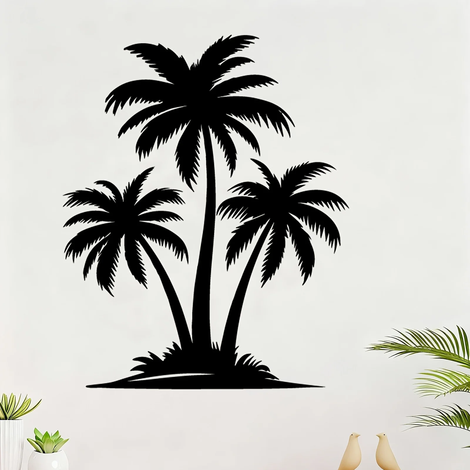 Generic Metal Palm Tree Wall Art Weatherproof Rustproof Tropical Decor for Home Patio Garden Fence Outdoor