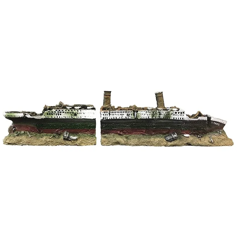 Aquarium Titanic Shipwreck Decorations,Resin Material Ship Decorations,Fish Tank Sunken Ship Ornament Aquarium Environment