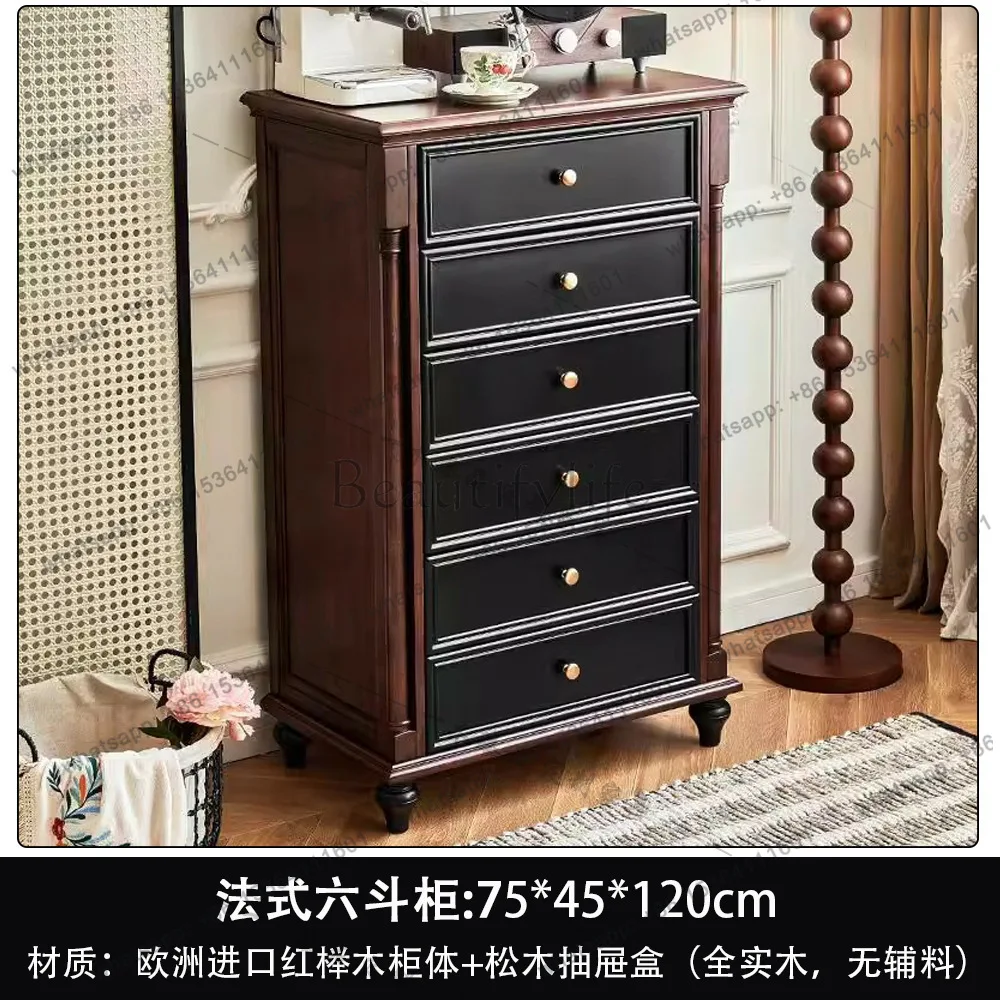 French retro all solid wood two-color eight-bucket cabinet antique living room storage cabinet