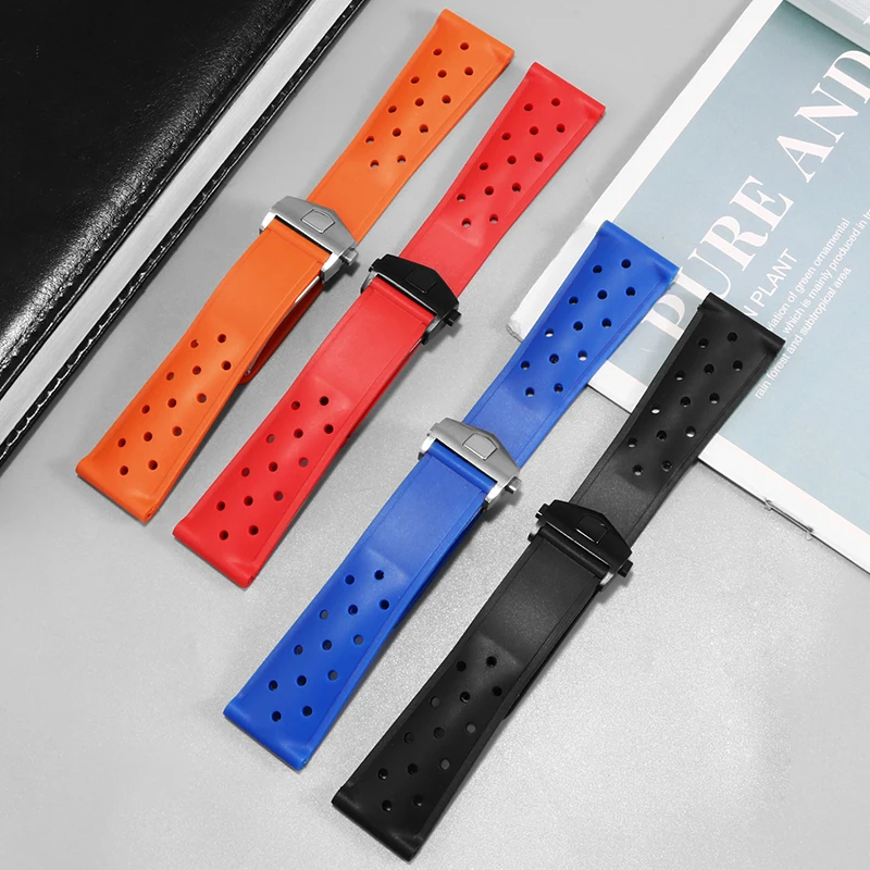 Porous Silica Gel Watchband For AQUARACER F1 CARRERA Series Breathable Waterproof Rubber Replacement Belt 22mm