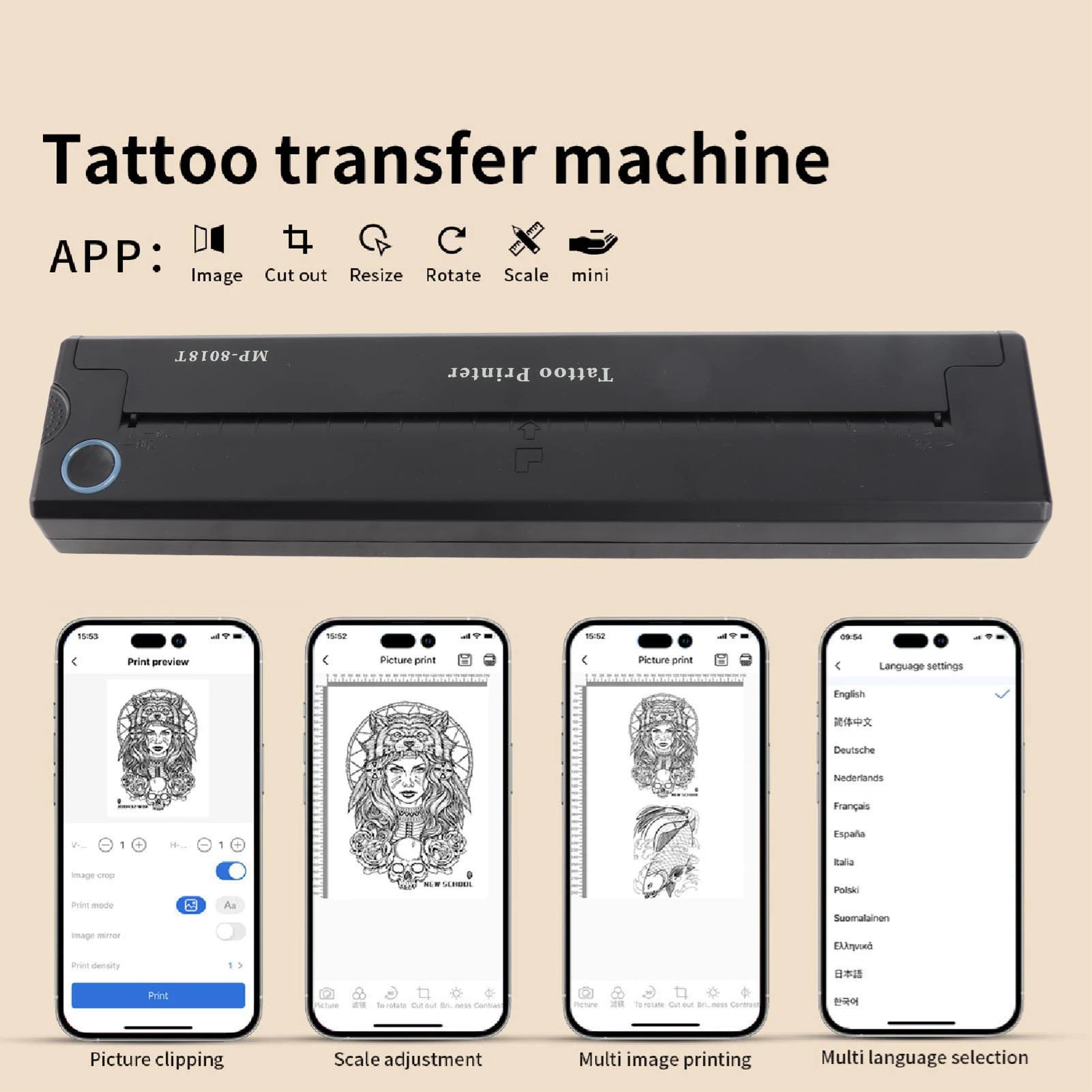 

Printer Machine Mini 2000mAh Wireless Thermal Stencil Printer for Tattooist Black Stencil Printer for Tattooing Transfer Printer