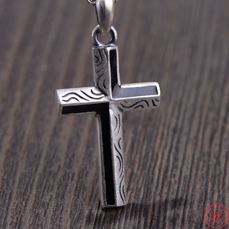 S990 Sterling Silver Charms Pendants for Women Men New Fashion Acient Matte Craft Cross Jewelry