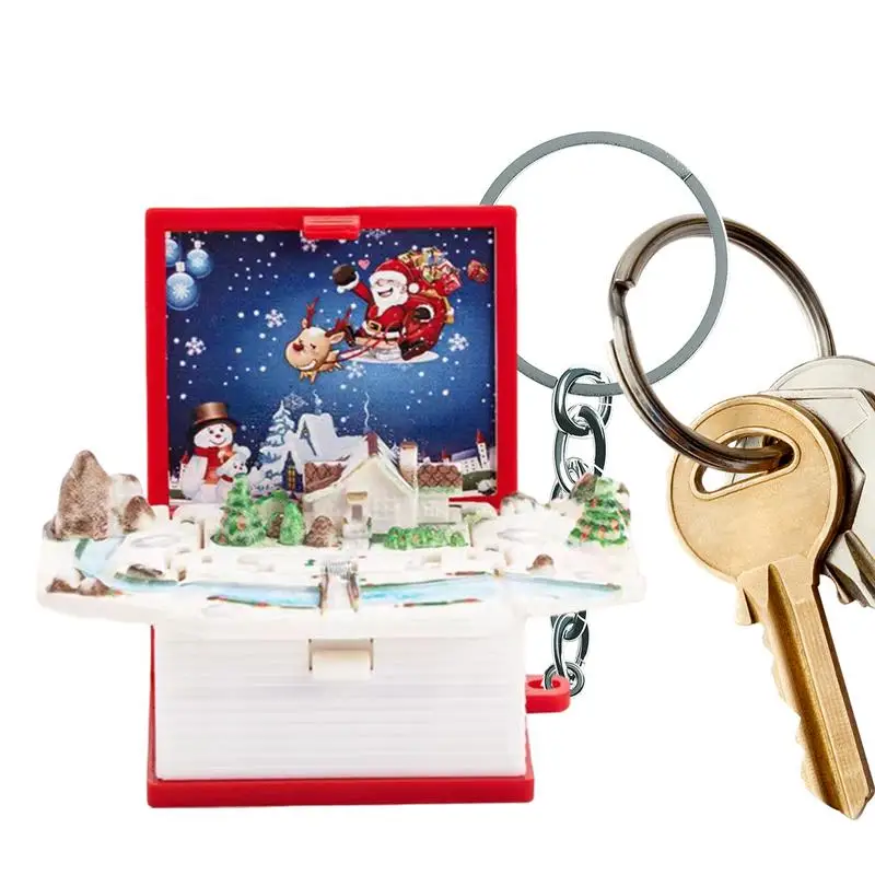 Small Open Up Book Small Christmas Book Keychain Backpack Charm Creative Christmas Tree Ornaments 3D Christmas Scene Books Decor