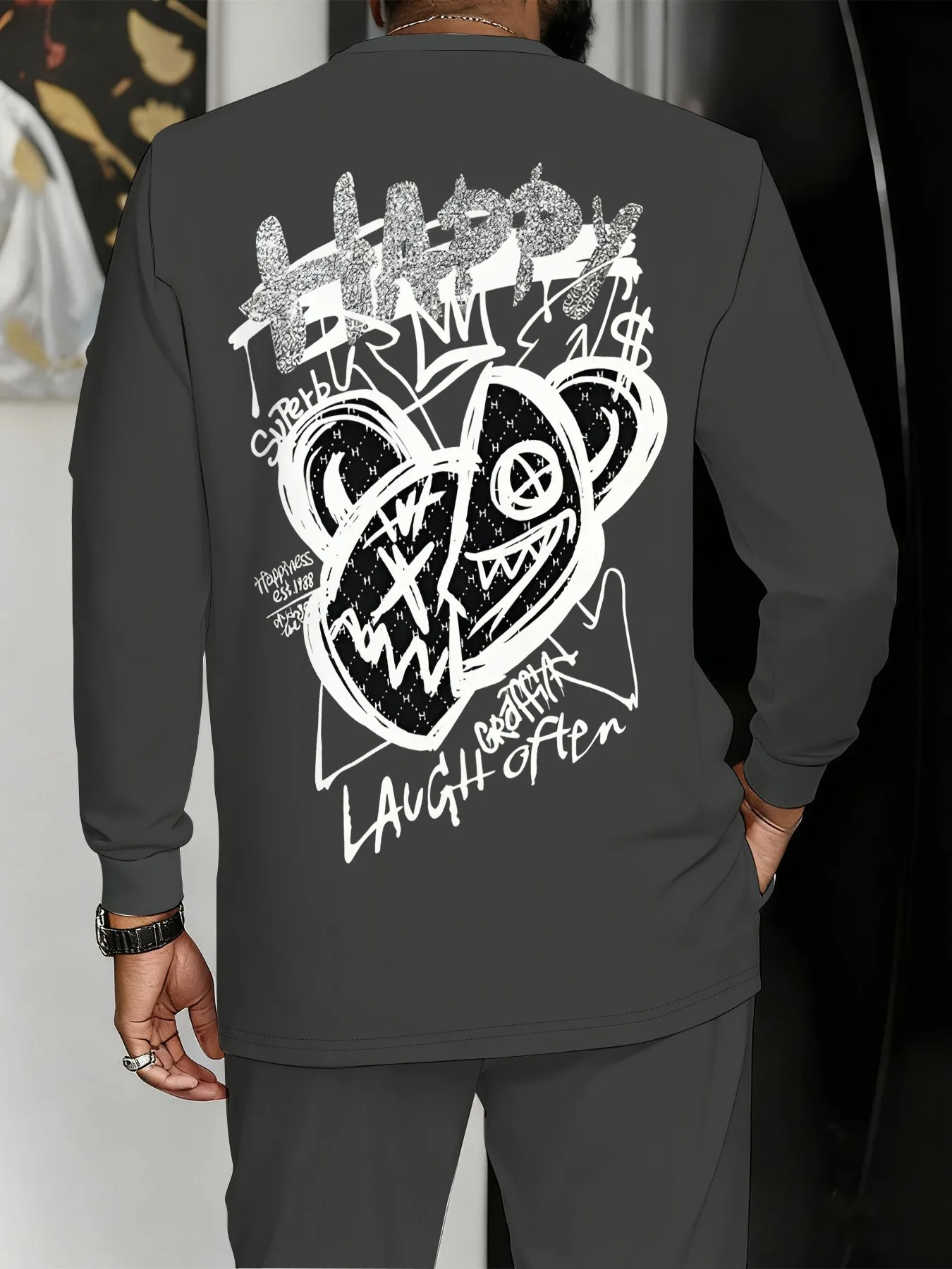 2026 Autumn/Winter New Style Simple Casual Fashion-Comfortable Soft 3D Bear Pattern Printed Men's Round-neck Sweatshirt Set view 4
