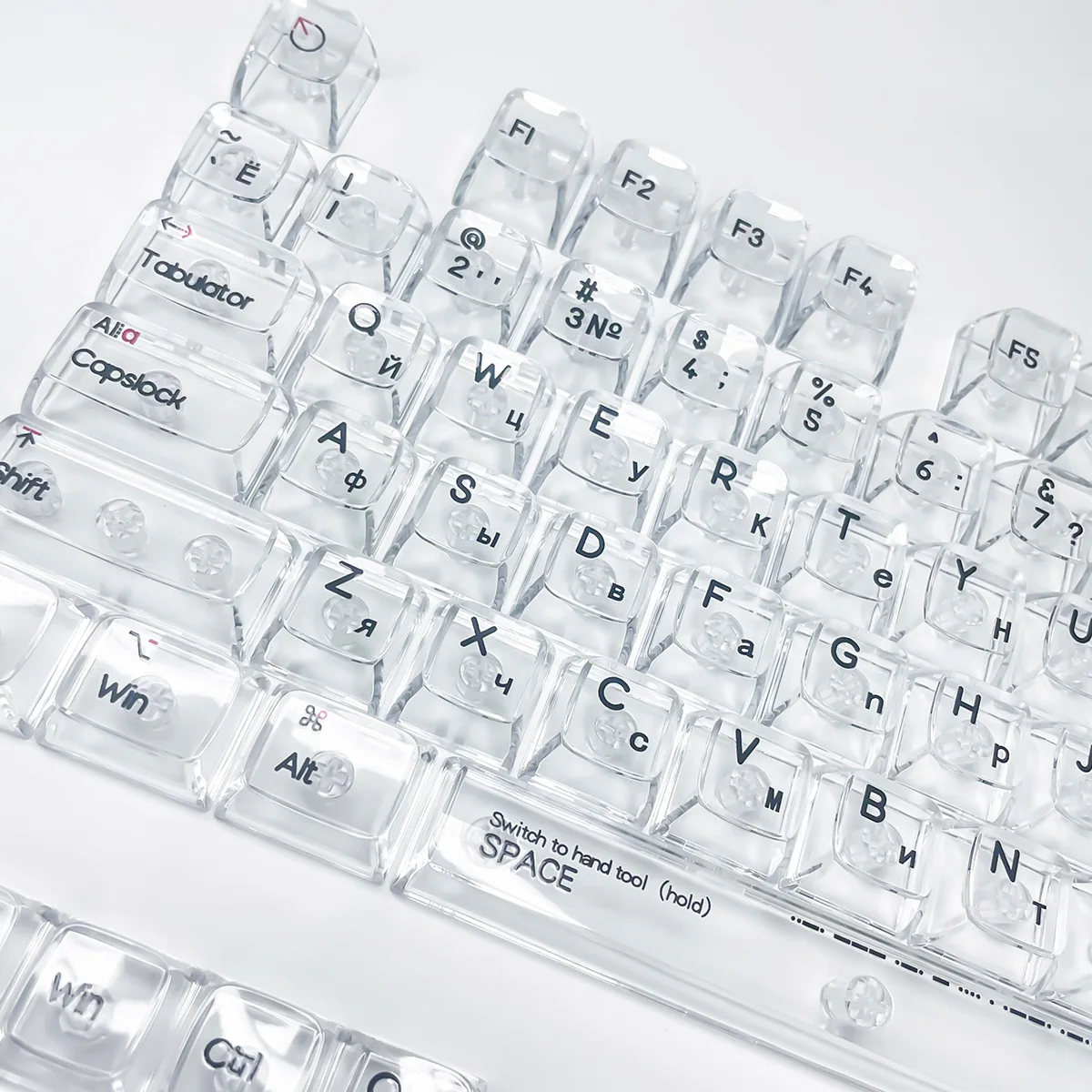 132 Keys Transparent Keycaps Russian CBSA Height PC Material UV Print Black for Mechanical Keyboard AULA F75 Ajazz Game Wooting