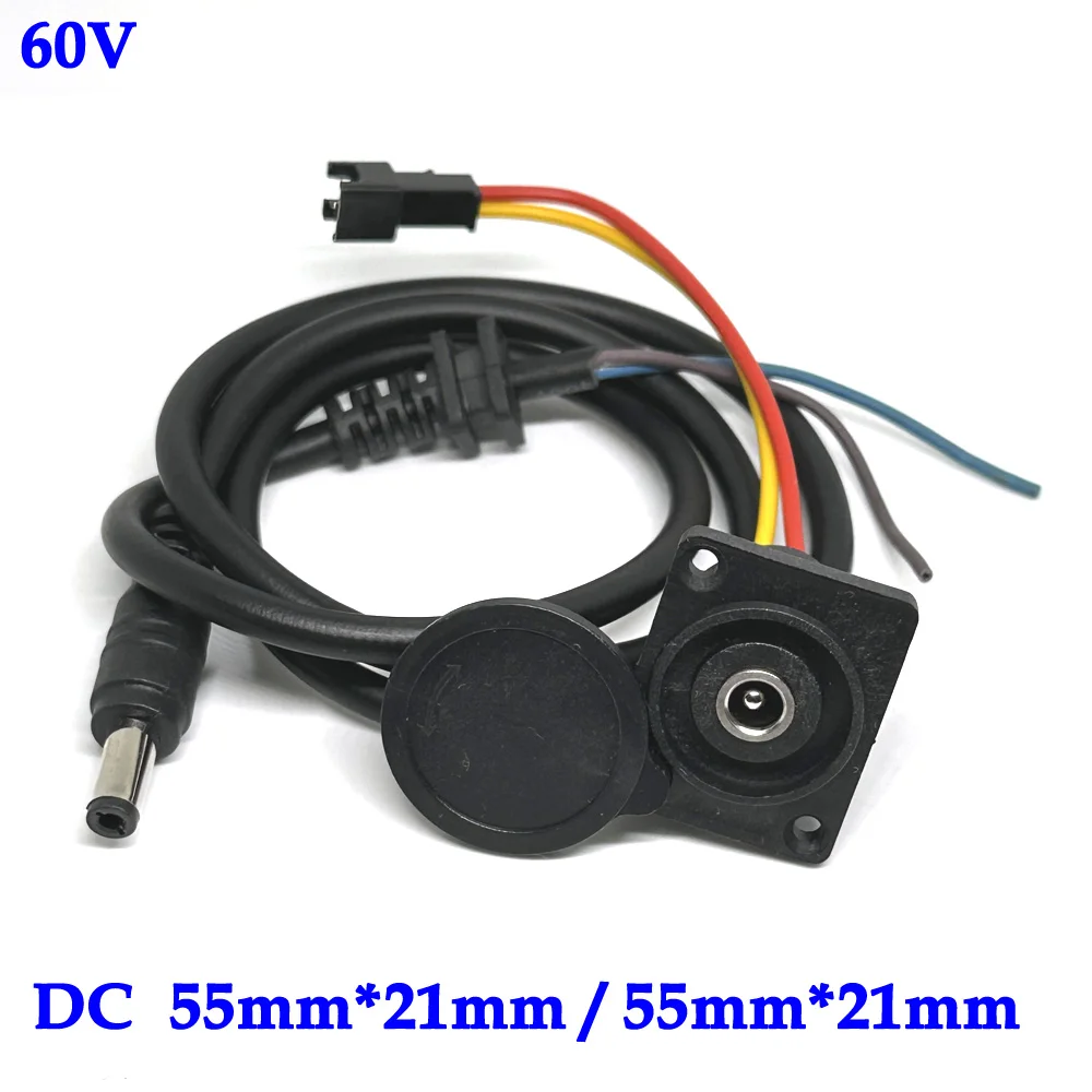 E-bike Battery Charging Socket Electric Car Connector Charging Plug Universal Three Vertical DC 5521 5525 Cable for 60V Vehicle