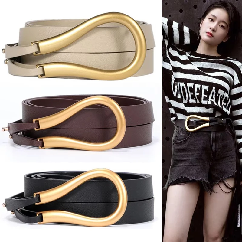 New Fashion Woman Belt High Quality Casual Light Horseshoe Buckle Large U-shaped Luxury Personality Designer Belt Women LB2237