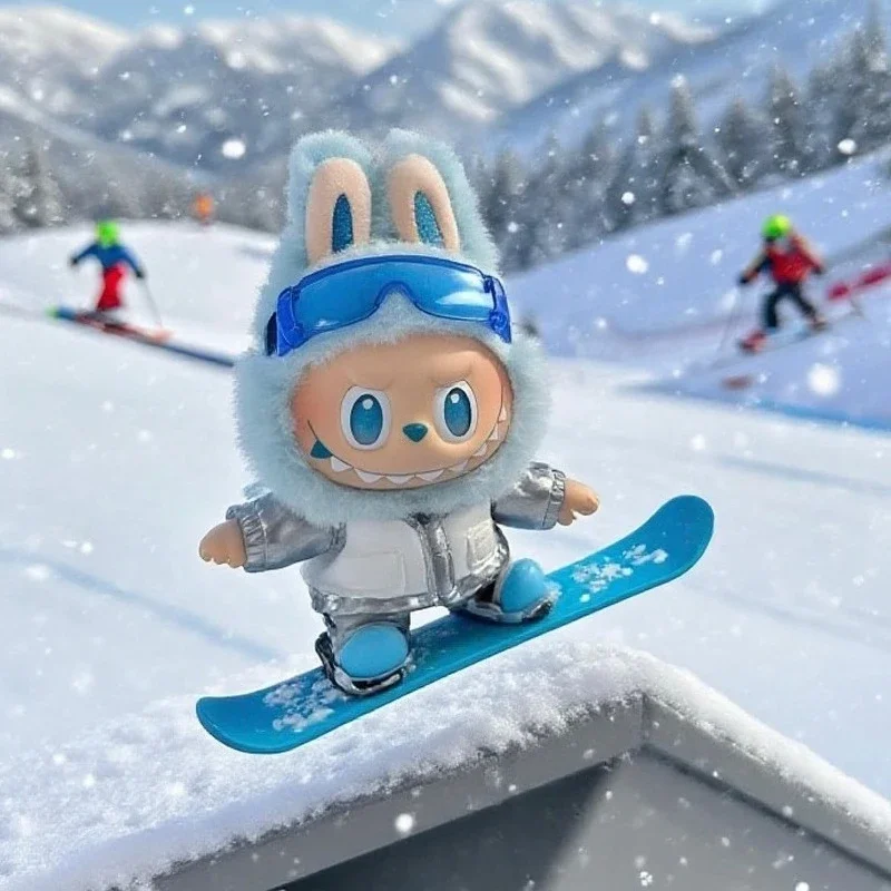 

Silver Trench Coat Ski Board For 17cm Labubu 3.0 Doll Outdoor Ski Outfit for Ropa Labubu Doll Clothing Accessories