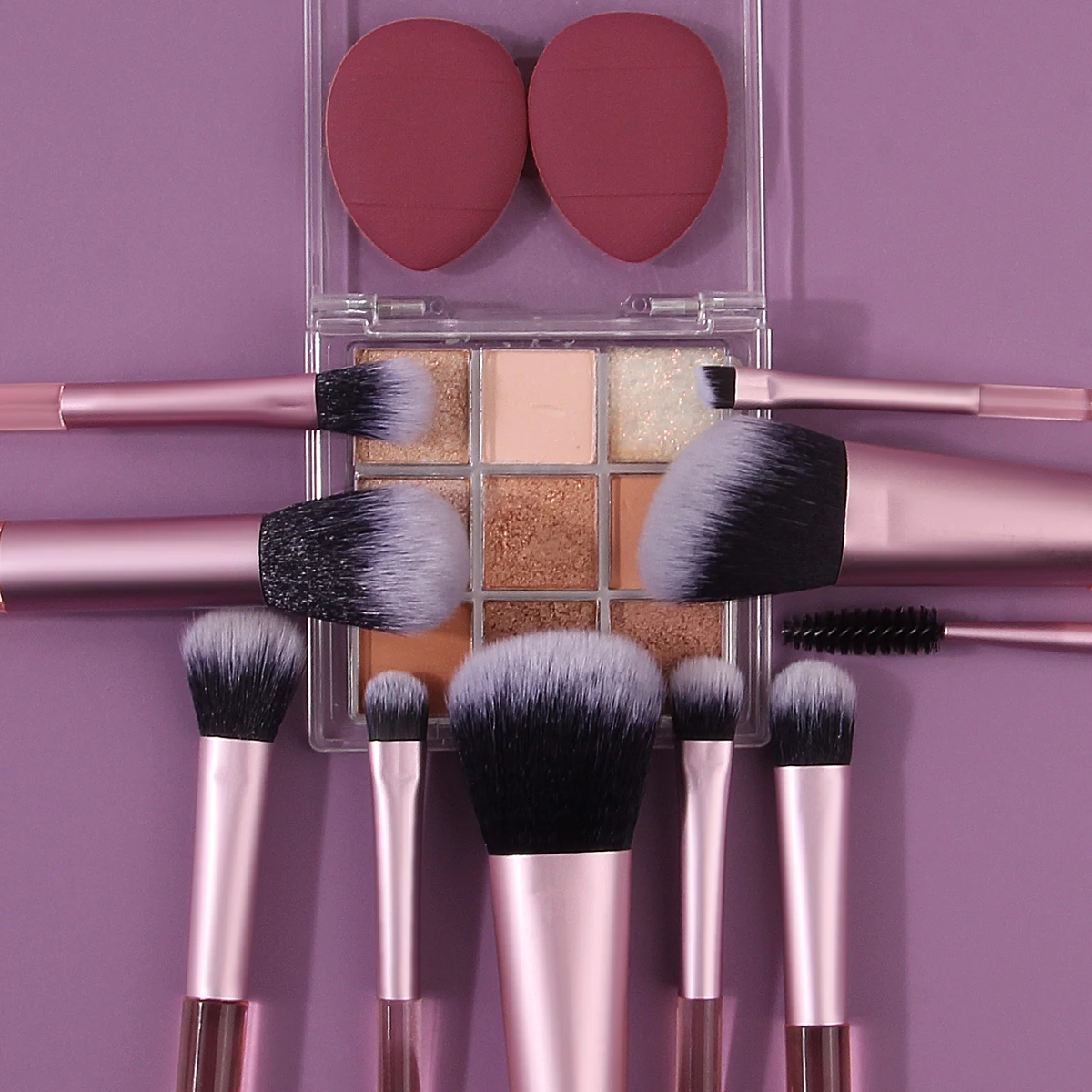 12PCS 미니 메이크업 브러쉬 세트, 소프트 파우더 브러쉬 미니 엄지 파우더 퍼프, 부드럽고 미세하며 파우더 프리 전문 미용 도구