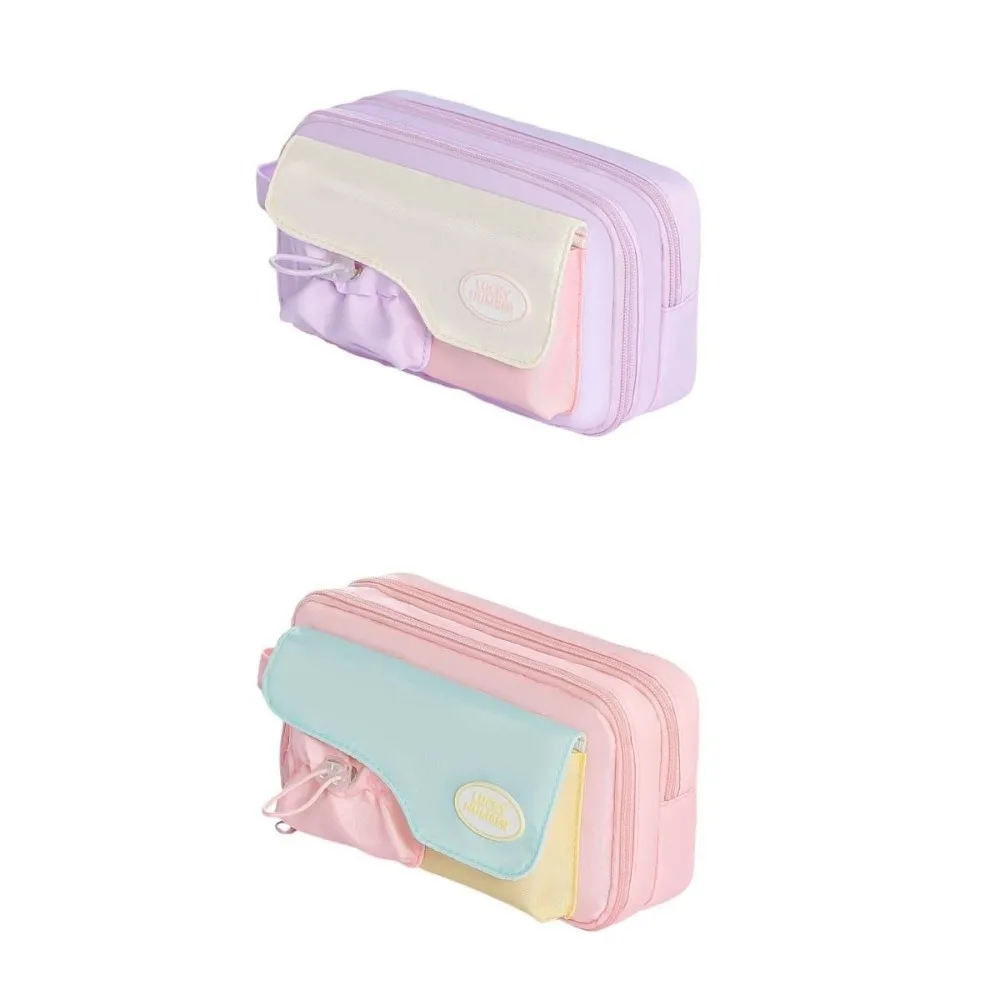 Large Capacity Macaron Color Pencil Bag Multi-layered Cosmetic Storage Stationery Storage Bag Creative Zipper Pen Pencil Case