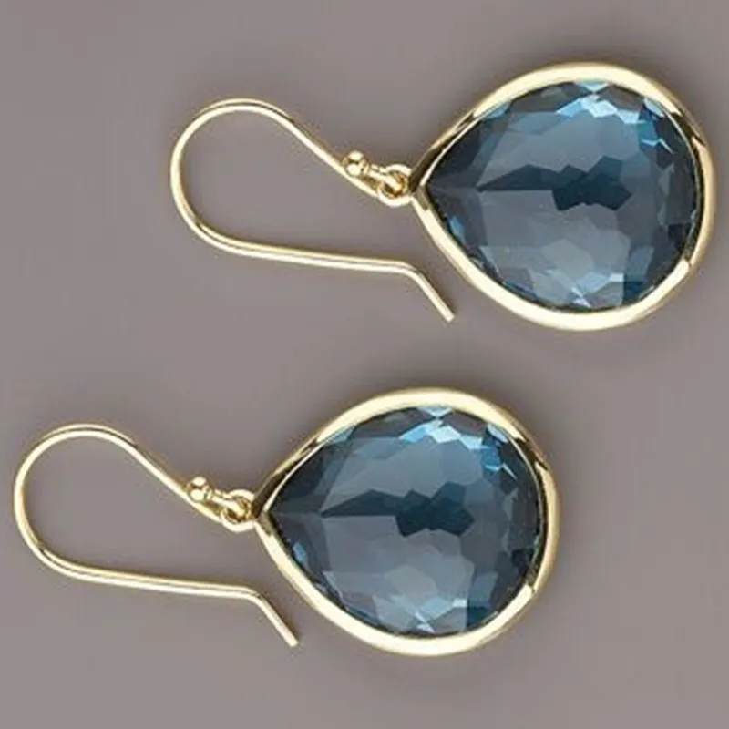 Trendy Water Drop Sea Blue Zircon Stones Earrings Exquisite Gold Color Metal Engagement Wedding Dangle Earrings for Women