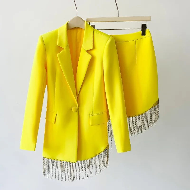 Professional clothing fashion one-button cloth buckle medium and long suit short skirt inner suit two-piece suit women
