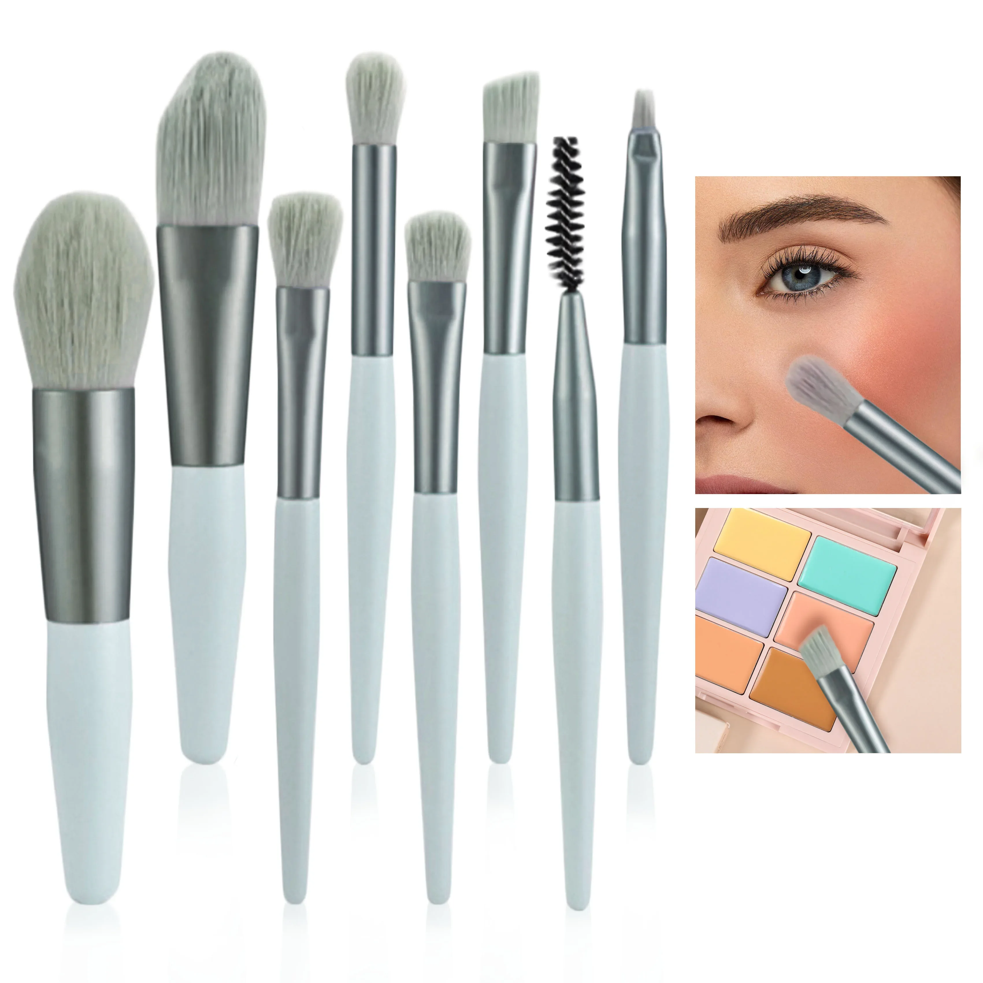 8-delige make-upborstelset voor gezicht Losse poeder Blush Concealer Oogschaduw Stralende look voor kerstfeestjes Reisvriendelijk ontwerp