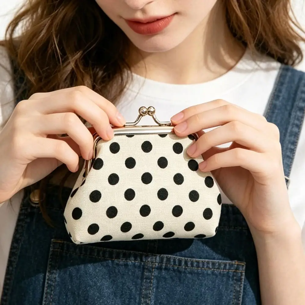 Kiss Lock Closure Polka Dot Coin Purse Square Shape Lightweight Travel Cosmetic Bag Compact Multifunctional Kiss Lock Coin Purse