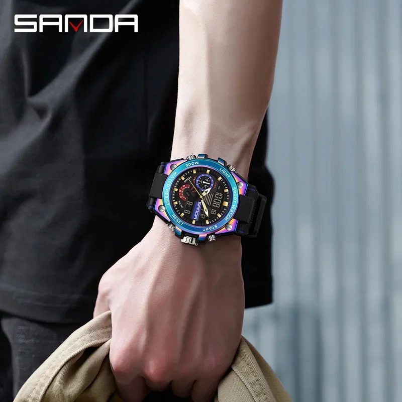 Sanda Men\'s Digital Fashion Waterproof Outdoor Sports Multifunctional Electronic Watch SD3302-12