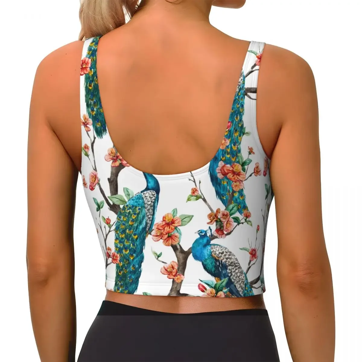 حمالة صدر رياضية للنساء للجري ملابس اليوغا سترة ألوان مائية طاووس على شجرة الكرز تجمع سترة لياقة بدنية