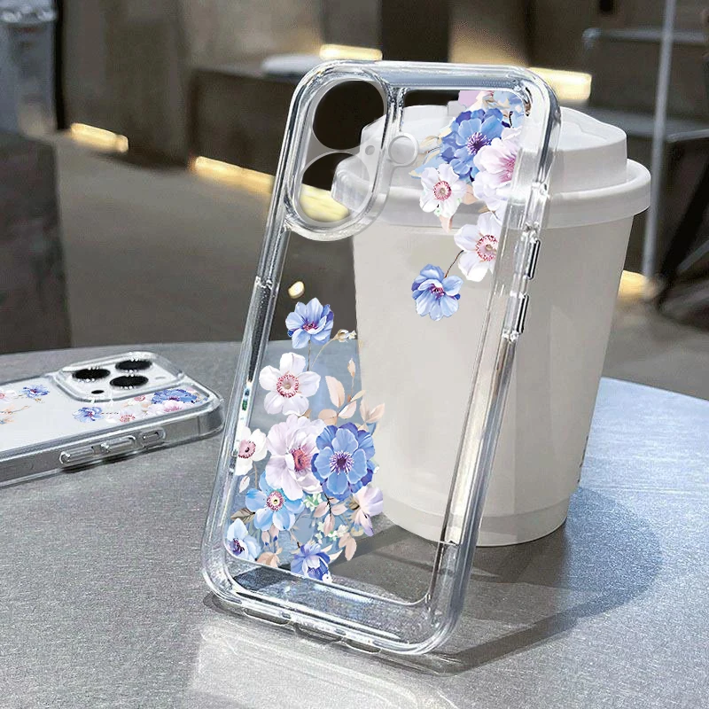 Blumendruck Transparente Handyhülle für iPhone 17e 17 16 15 14 Pro Max 16 Plus 13 12 Pro 16e 11 Durchsichtige Stoßfeste Weiche Schutzhülle