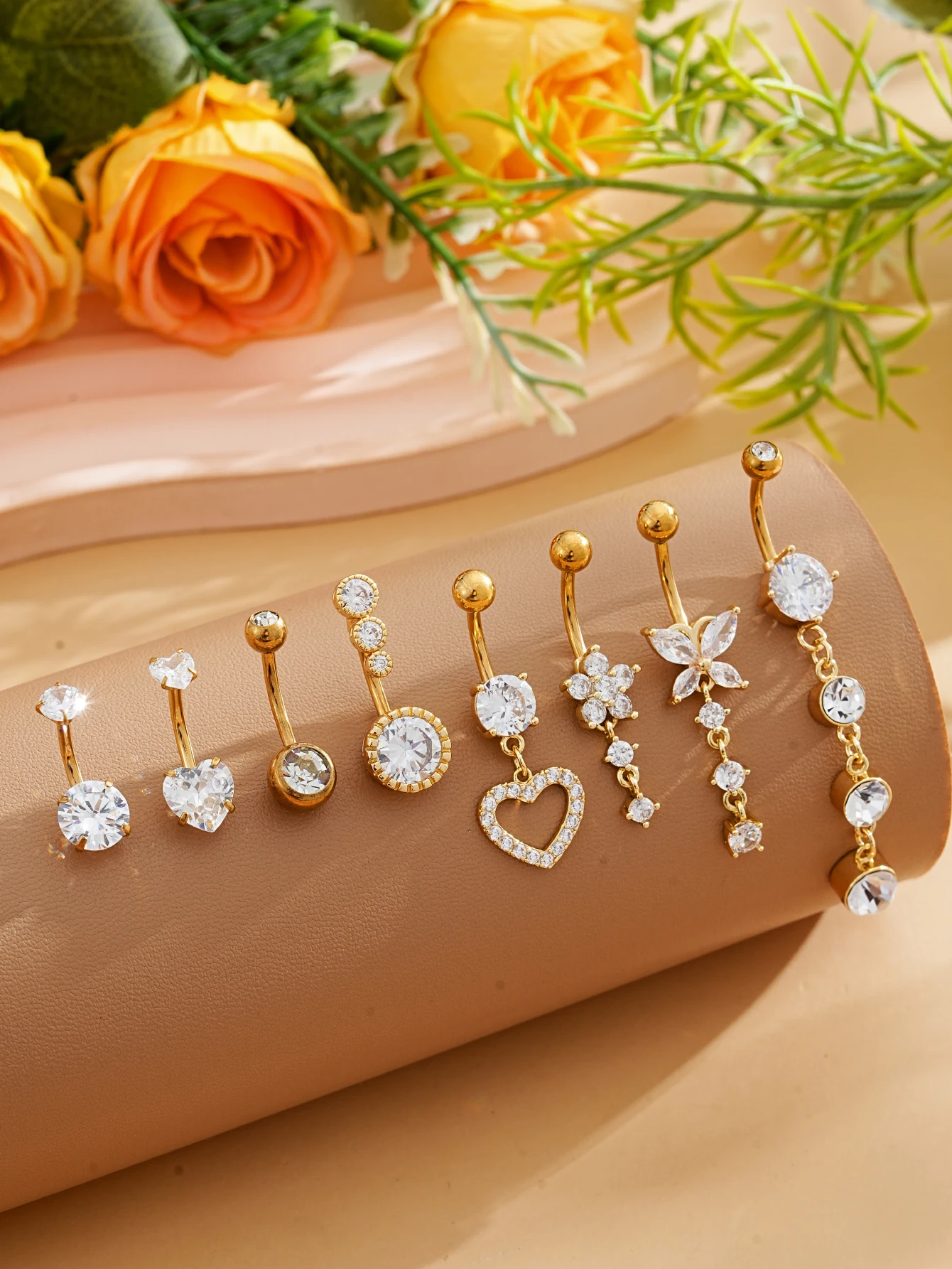 3-8 Stück/Set Gemischte Bauchnabelpiercing-Sets Lange Hängende Gebogene Bauchnabelringe Nombril Ombligo Damen 14G Schmetterling Bauchnabelpiercings