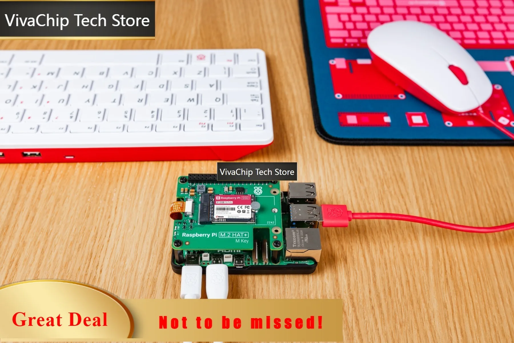 VivaChip Techfor Raspberry Pi 5 Raspberry Pi M.2 HAT+ with PCI-E cable, Raspberry Pi NVMe 2230 SSD 256GB 512GB, 16mm GPIO Stacki