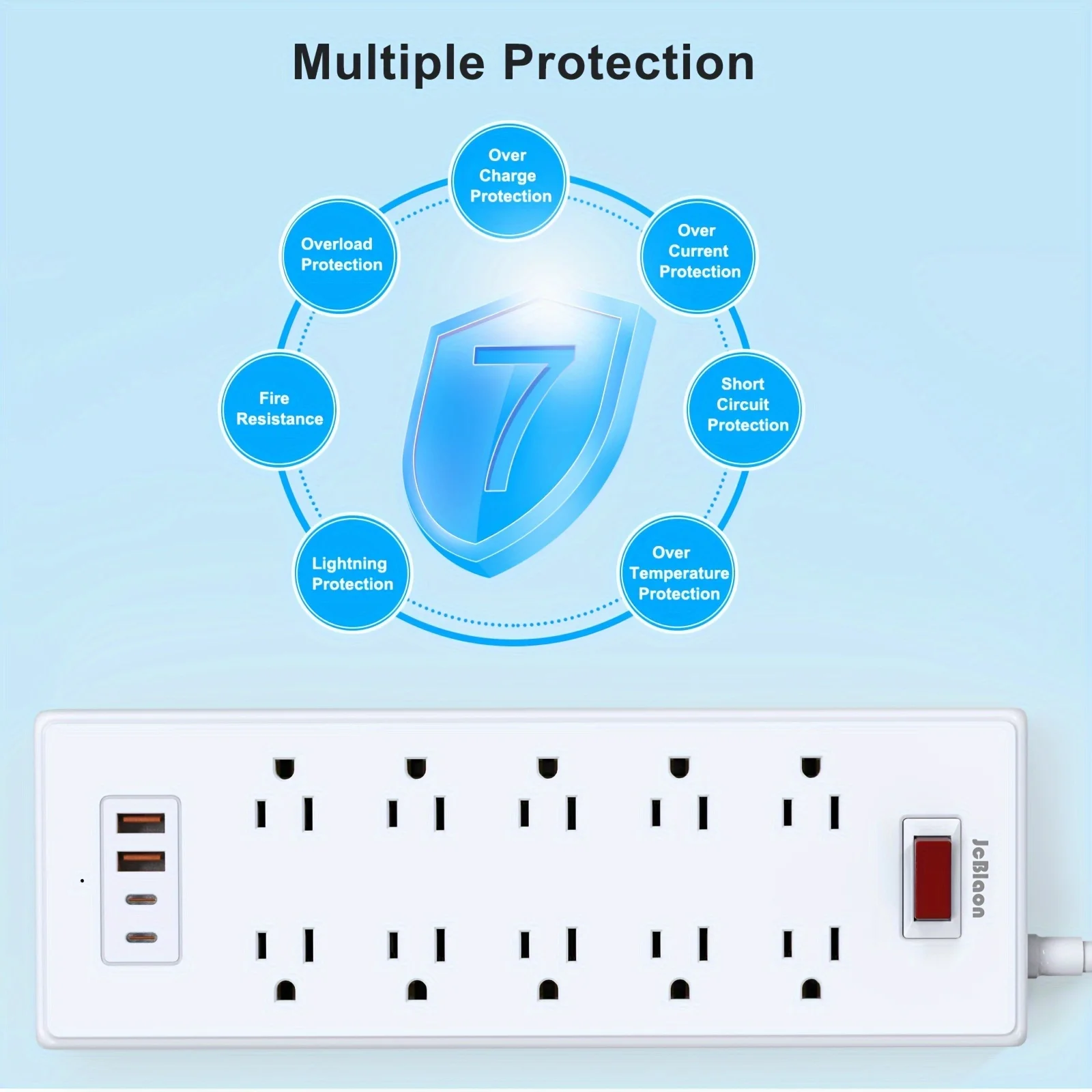 Socket Extender - Plug Extension Cord with 10 Outlets and 4 USB Ports, 5ft Power Strip Surge Protector,1625W/13A,Wall Mountable