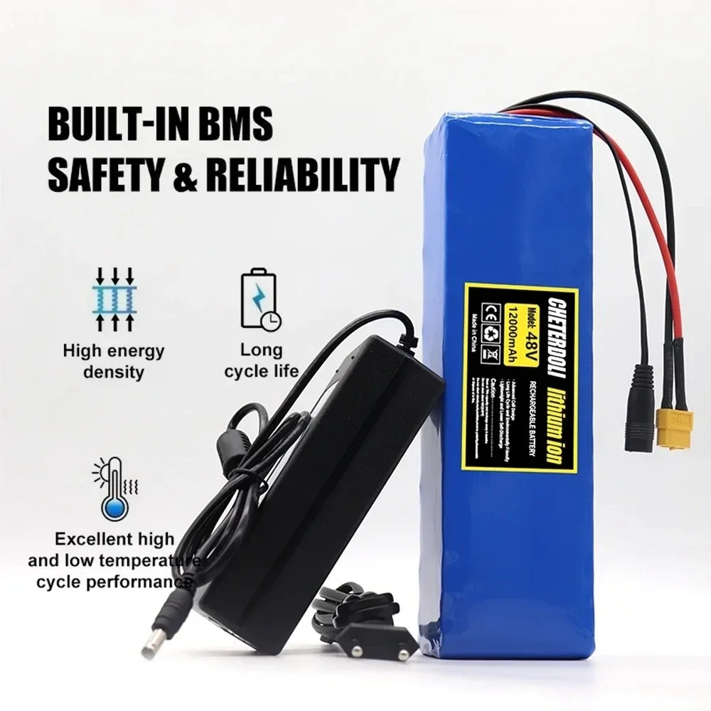 48V 350~700W Motors Suitable Lithium Ion Battery Pack: New 48V 12Ah 13S3P 18650 with BMS & 54.6V Charger